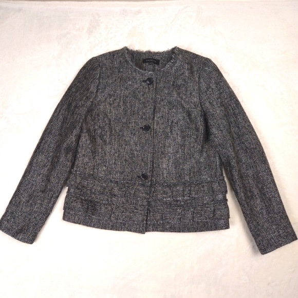 Talbots Tweed Ruffle Button Down Jacket Size 10 Business Casual Office Modest - Picture 1 of 8